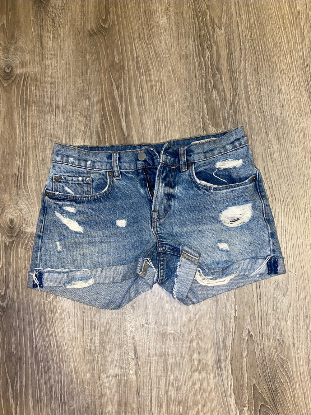 AllSaints Distressed Blue Denim Jean Shorts